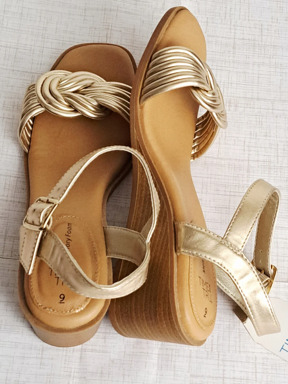 Time and Tru Gold Wedge Sandals